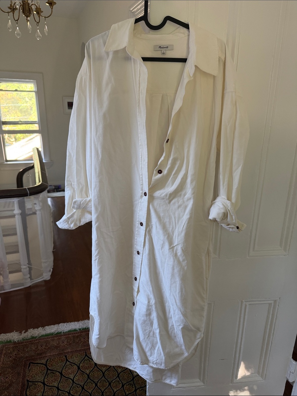 Madewell Cream Button-Front Midi Shirt Dress